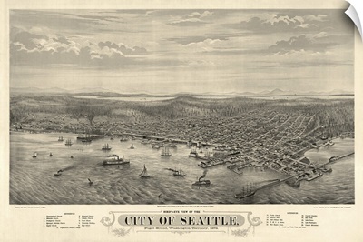 Vintage Birds Eye View Map of Seattle, Washington