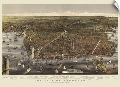 Vintage Birds Eye View Map of the City of Brooklyn