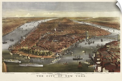 Vintage Birds Eye View Map of the City of New York