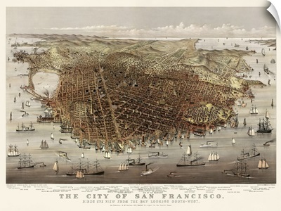Vintage Birds Eye View Map of the City of San Francisco