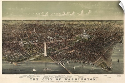 Vintage Birds Eye View Map of the City of Washington