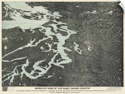 Vintage Birds-Eye View Map of the Puget Sound Country