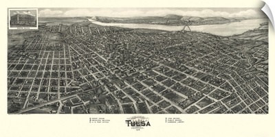 Vintage Birds Eye View Map of Tulsa, Oklahoma
