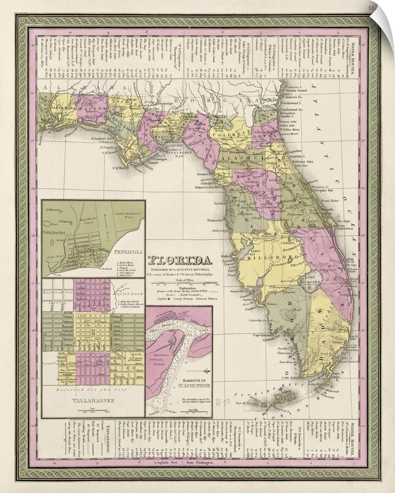 This large piece is an antique map of the state of Florida.