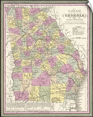 Vintage Map of Georgia with its Roads and Distances