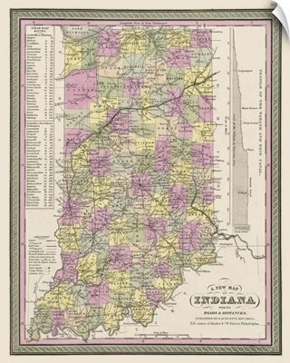 Vintage Map of Indiana with its Roads and Distances