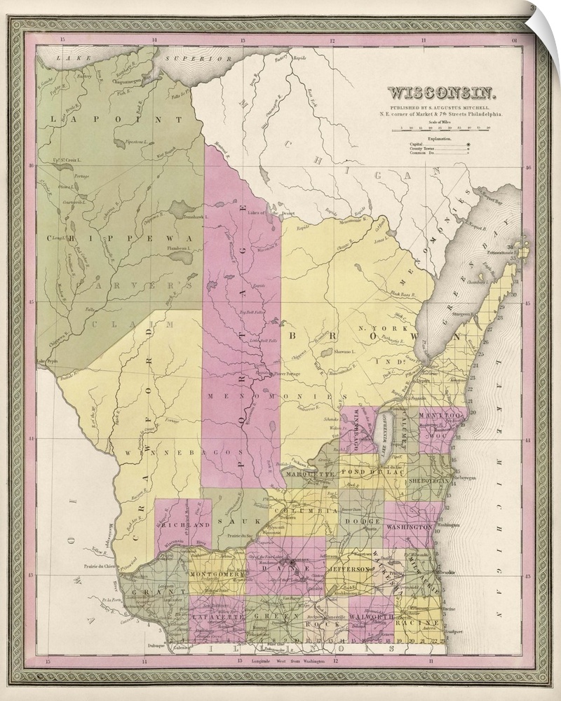 Vintage Map of Wisconsin