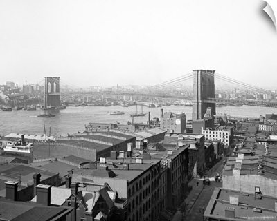 Vintage photograph of Brooklyn Bridge and East River, New York City