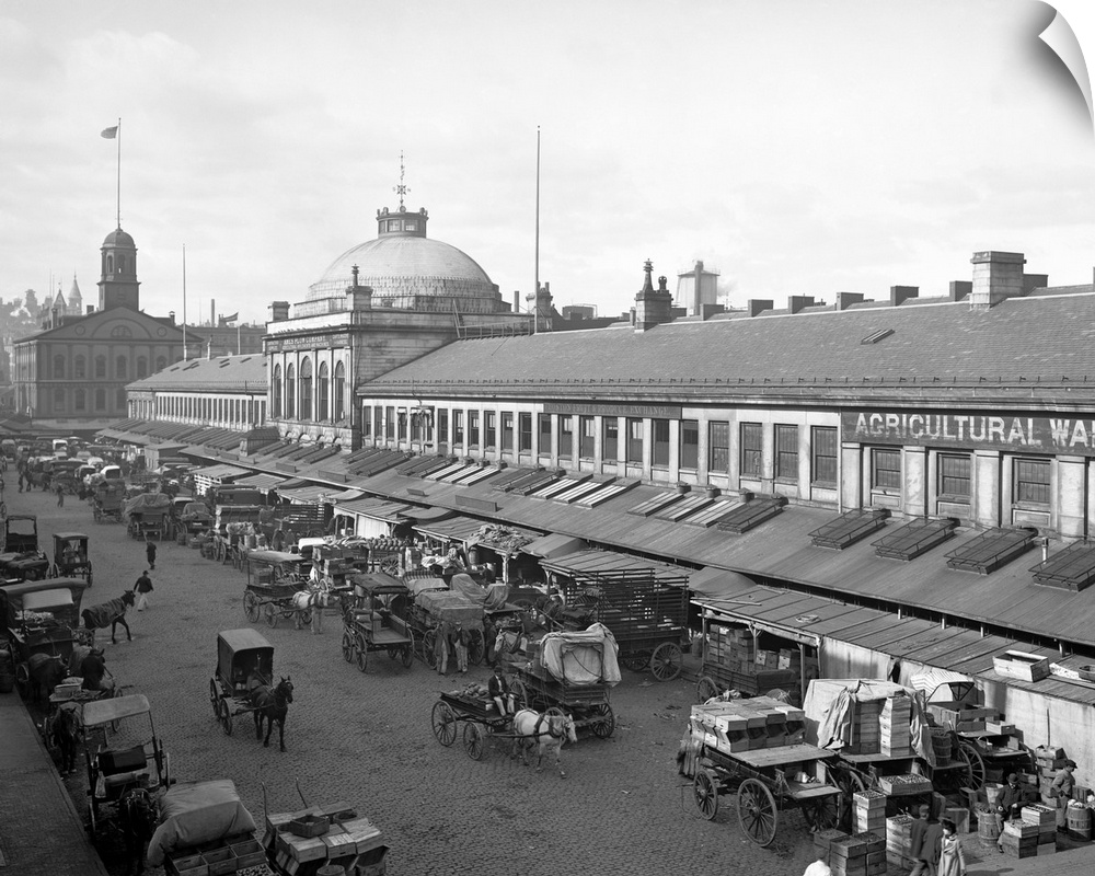 Vintage photograph of Quincy Market, Boston, Massachusetts