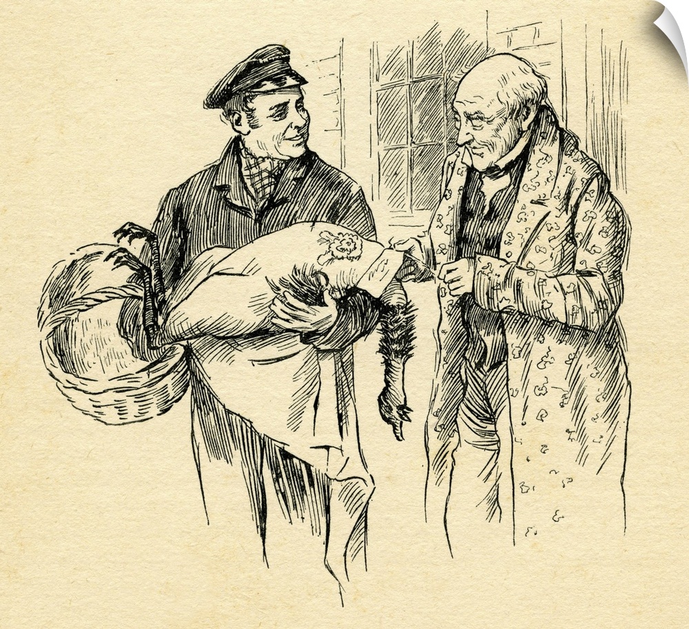 A Christmas Carol' by Charles Dickens. Caption reads: Turkey is delivered on Christmas Day from Mr Scrooge. Originally Pub...