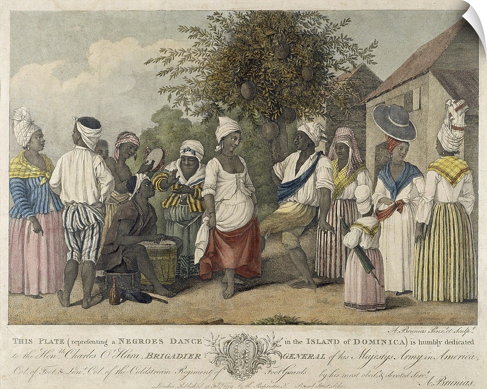 A Dance in the Island of St. Dominica (colour engraving)  by Brunias, Agostino (1728-96); aquatint; Yale Center for Britis...