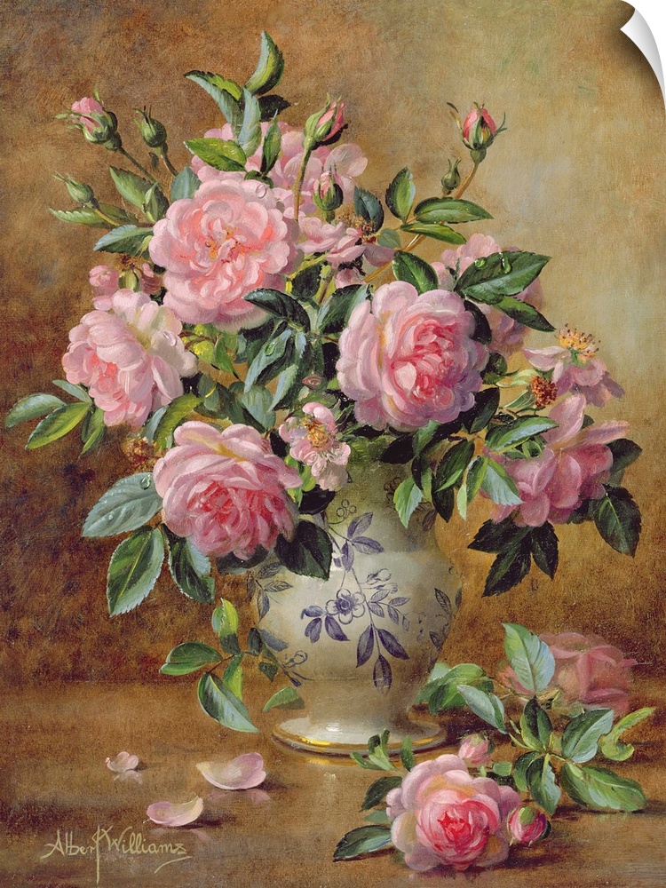 A Medley of Pink Roses (oil on canvas) by Williams, Albert (1922-2010)