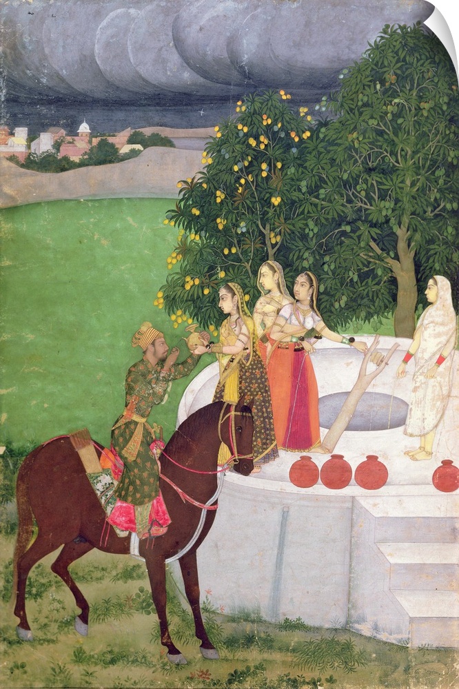 A Prince begging water from women at a well, Mughal, c.1720
