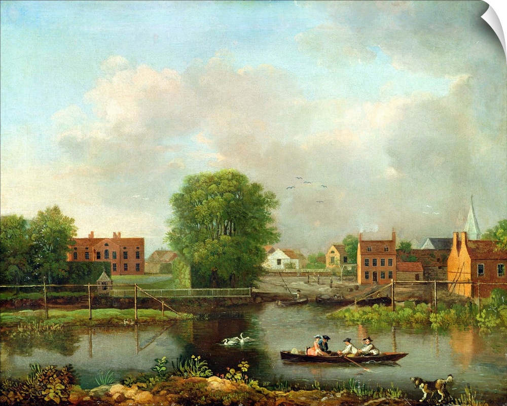 XYC219542 A River Landscape, possibly a View from the West End of Rochester Bridge, 1800-10 (oil on canvas) by Richards, J...