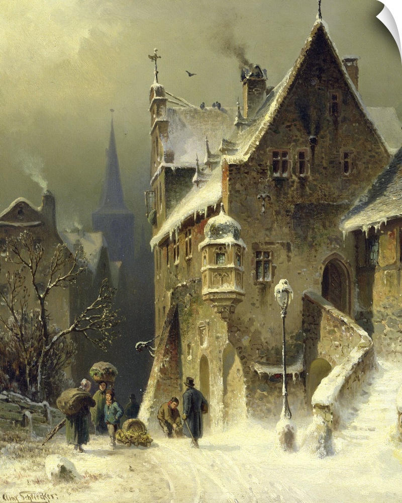 XKH226218 A Small Town in the Rhine (oil on canvas)  by Schlieker, August (1833-1911); 69.5x62 cm; Hamburger Kunsthalle, H...