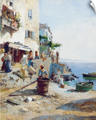 A Sunny Day on the Amalfi Coast (oil on panel)