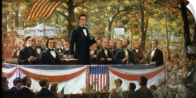 Abraham Lincoln and Stephen A. Douglas debating at Charleston, Illinois