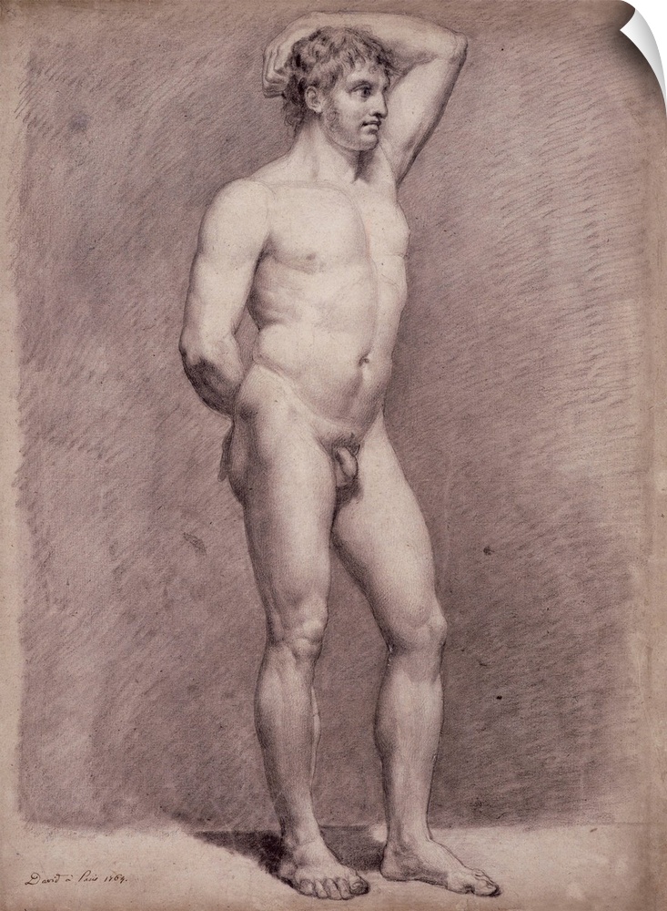 FIT167660 Academy Study of the Male Nude, 1764 (black chalk on paper) by David, Jacques Louis (1748-1825)