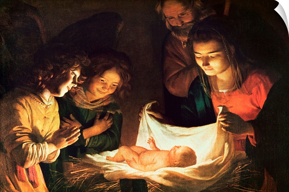 BAL29484 Adoration of the baby, c.1620 (oil on canvas)  by Honthorst, Gerrit van (1590-1656); 95.5x131 cm; Galleria degli ...