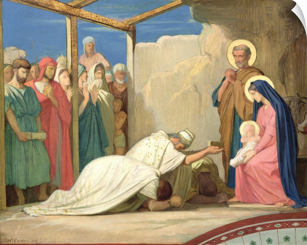 XMP26279 Adoration of the Magi, 1857 (oil on card)  by Flandrin, Hippolyte (1809-64); 45.5x56.5 cm; Musee des Beaux-Arts, ...