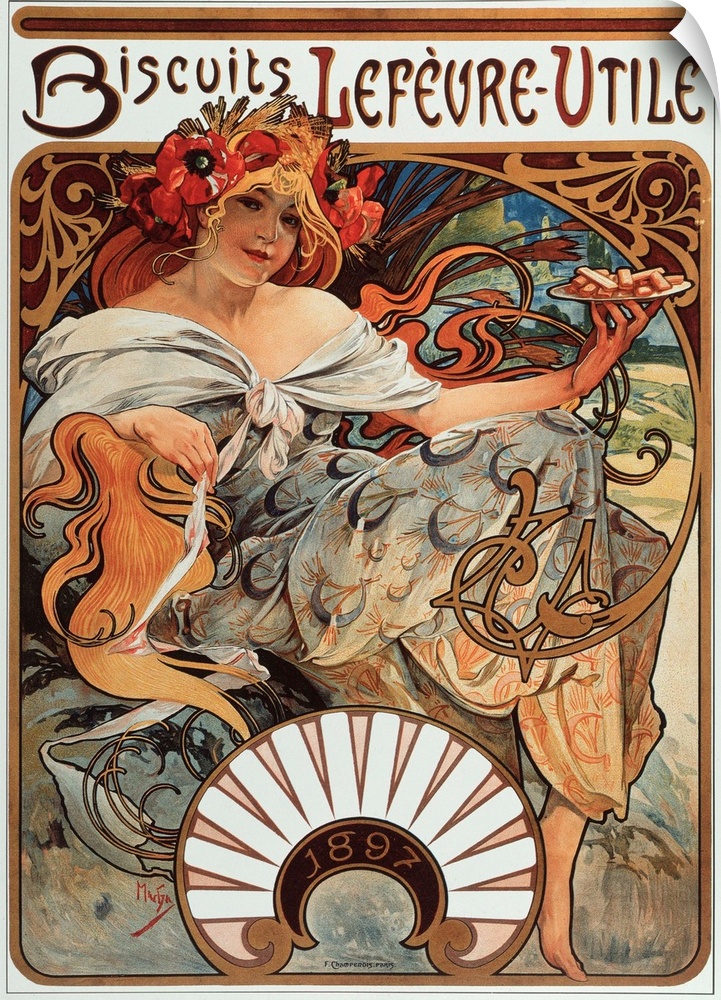 Advertising poster by Alphonse Mucha for Lefevre Utile Biscuits, 1897.