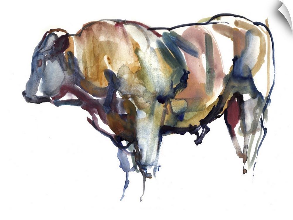 Contemporary artwork of a bull against a white background.