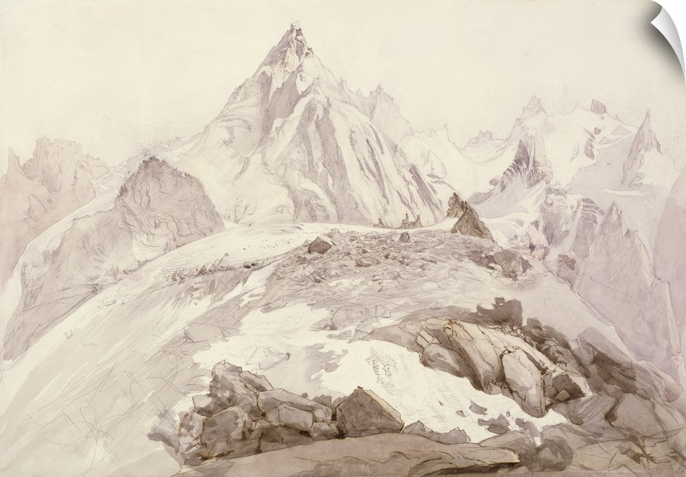 FIT141709 Aiguilles de Chamonix, c.1850 (pencil, pen and ink and wash on card); by Ruskin, John (1819-1900); 25x35.7 cm; F...