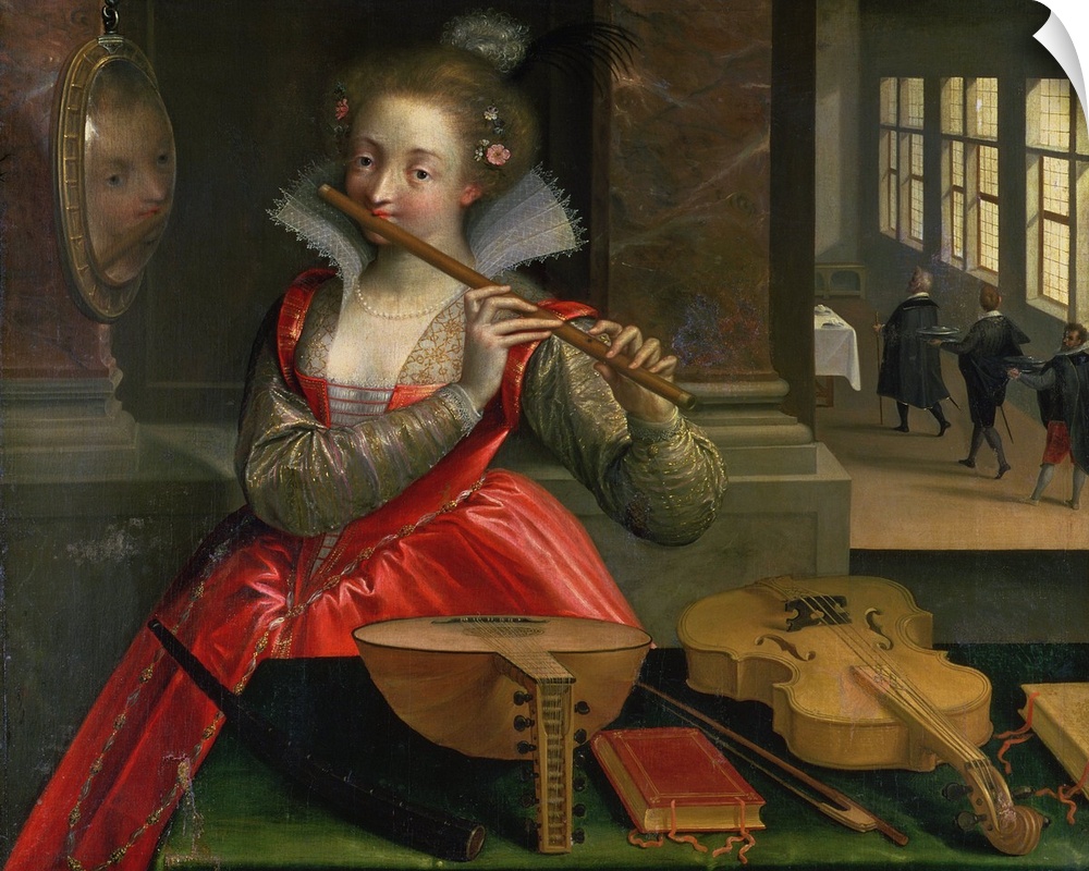 XAM76995 Allegory of Music (the Fluteplayer), c.1600  by Ravesteyn, Dirk de Quade van (fl.1589-1619); oil on canvas; 111x1...