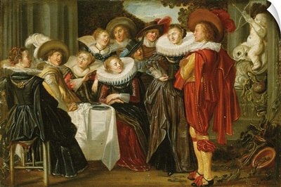 An elegant company lunching on a terrace, 1623 (oil on panel)