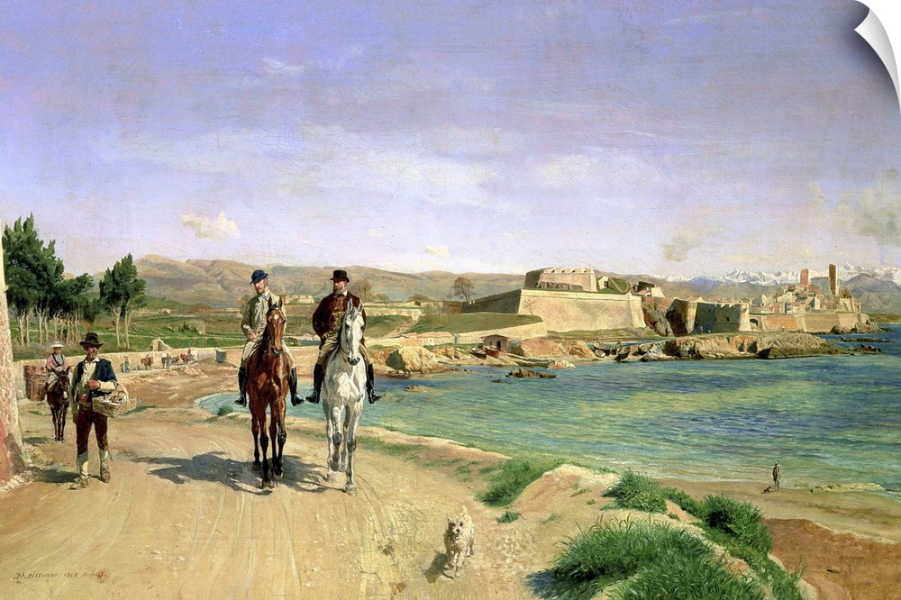 XIR34825 Antibes, the Horse Ride, 1868 (oil on canvas)  by Meissonier, Jean-Louis Ernest (1815-91); 46x76 cm; Musee d'Orsa...