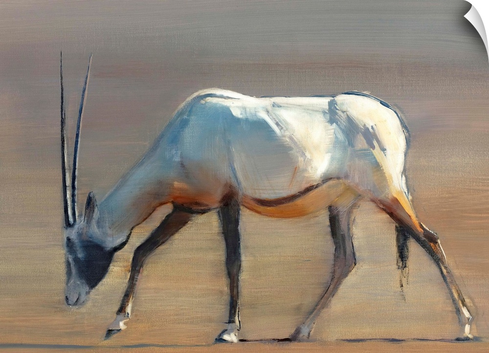 Contemporary wildlife painting of an Oryx grazing in the desert.