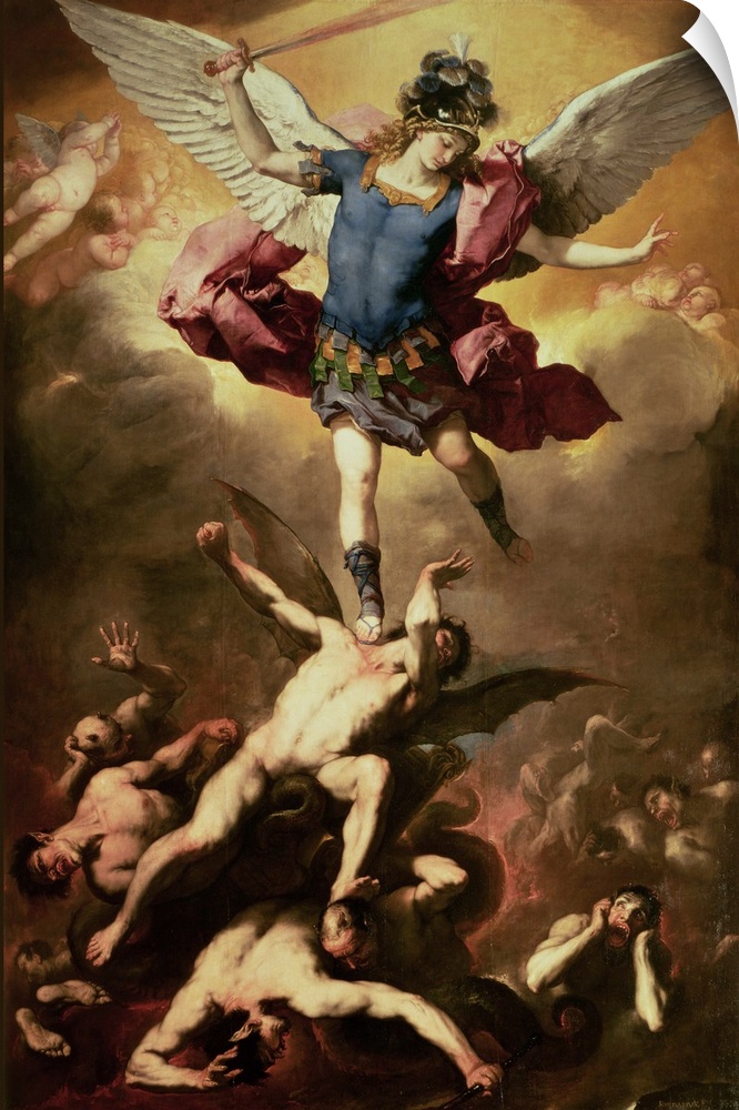 XAM72454 Archangel Michael overthrows the rebel angel, c.1660-65  by Giordano, Luca (1634-1705); oil on canvas; 419x283 cm...