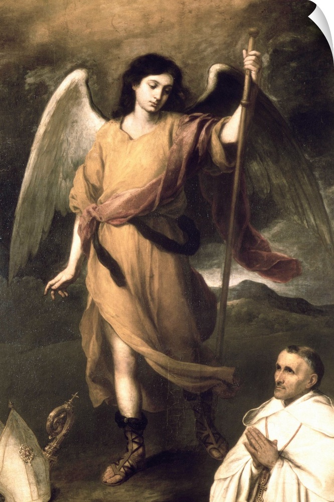 Archangel Raphael with Bishop Domonte (oil on canvas) by Murillo, Bartolome Esteban (1618-82) Pushkin Museum, Moscow, Russ...