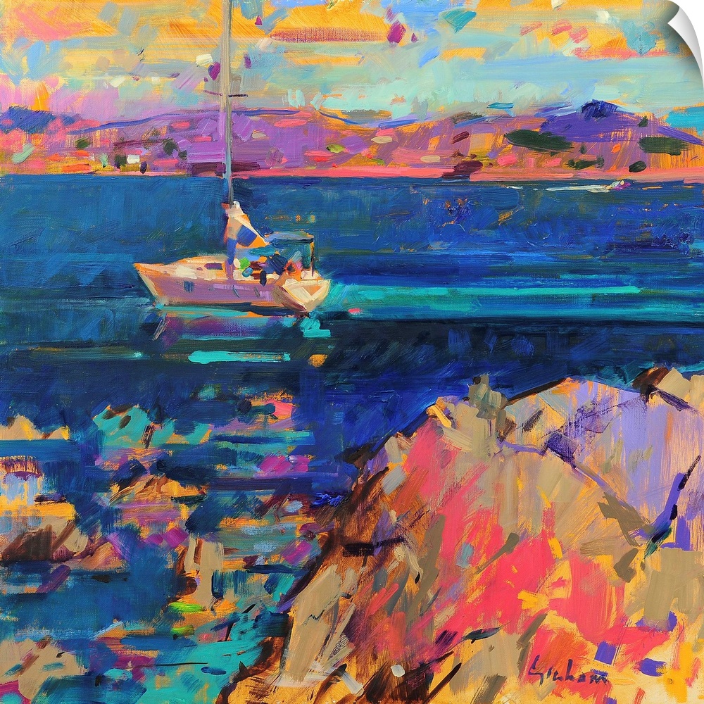 At Anchor, St Tropez Coast (originally oil on canvas) by Graham, Peter