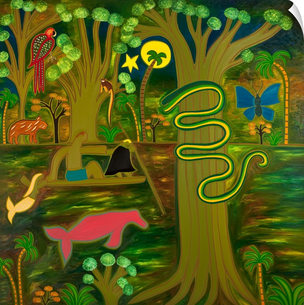 Contemporary painting of animals in the Amazon rainforest.