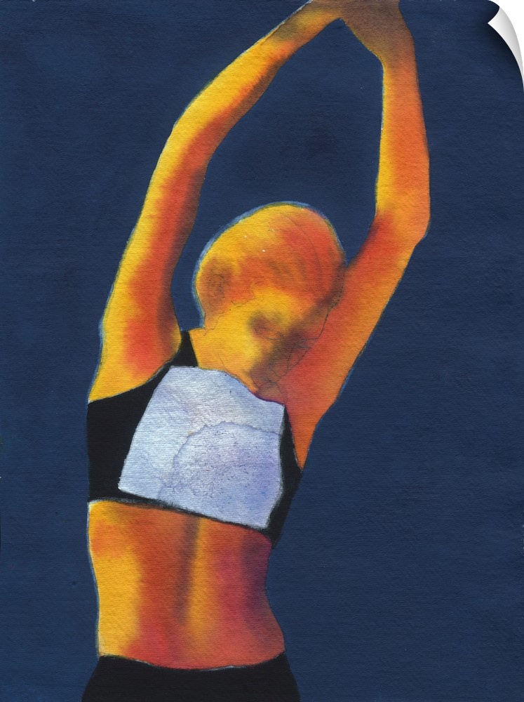Contemporary figurative art of an athlete stretching.