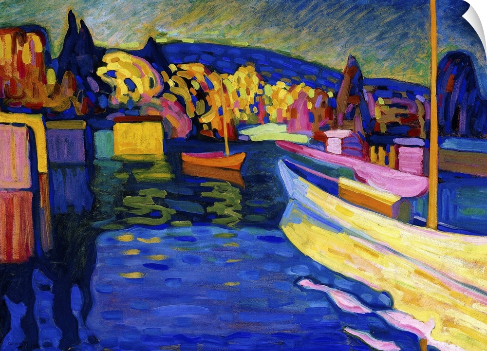 Autumn Landscape with Boats, 1908 (originally oil on board) by Kandinsky, Wassily (1866-1944)