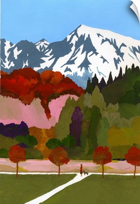 Autumn Leaves And Snow Mountains