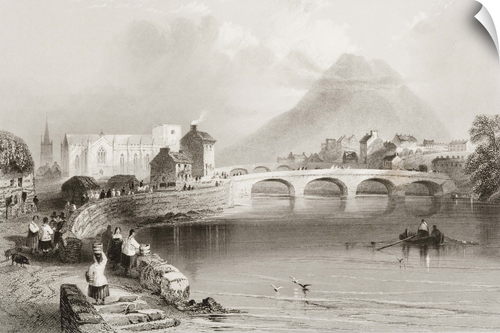 Ballina, County Mayo, from 'Scenery and Antiquities of Ireland' by George Virtue, 1860s
