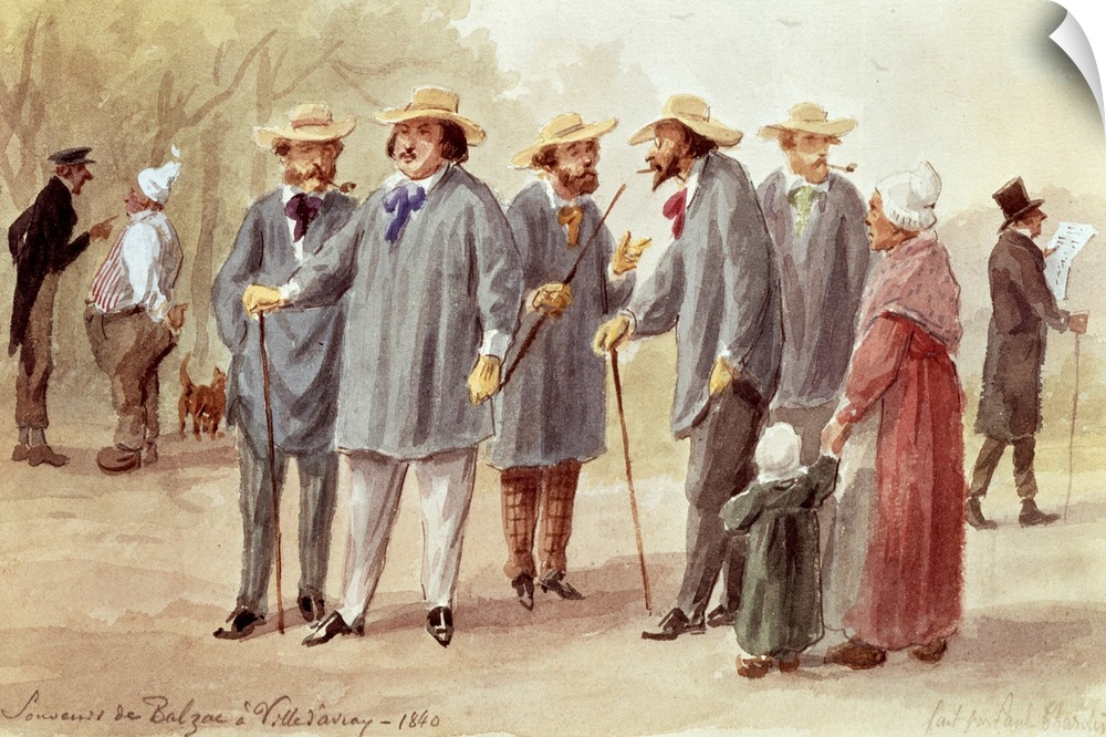 XZL148101 Balzac and Friends at the Ville d'Avray in 1840, c.1880 (w/c on paper)  by Chardin, Paul (b.1833); watercolour o...