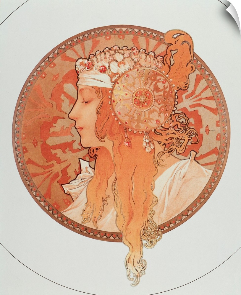 Blonde Lithograph Series 'Byzantine Heads' By Alphonse Mucha, 1897.