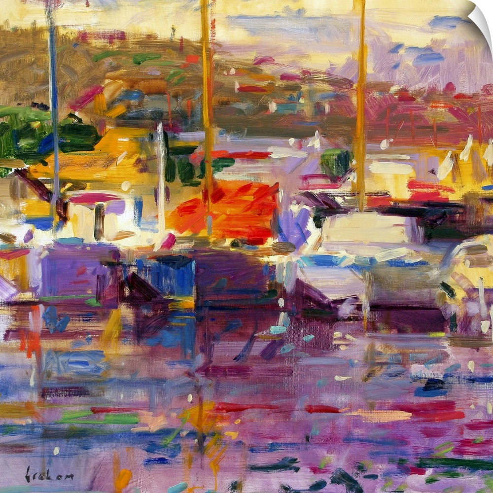 GHM350119 Blue Boat, St Tropez (oil on canvas)  by Graham, Peter (Contemporary Artist); 61x61 cm; Private Collection; Brit...