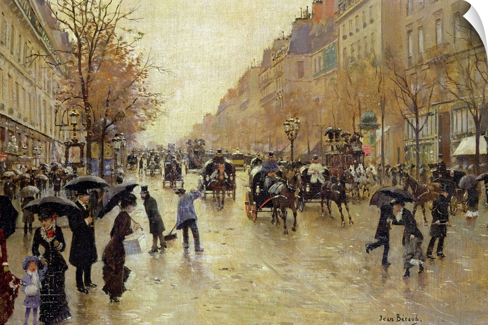 XIR45540 Boulevard Poissoniere in the Rain, c.1885 (oil on canvas); by Beraud, Jean (1849-1935); 24x35 cm; Musee de la Vil...