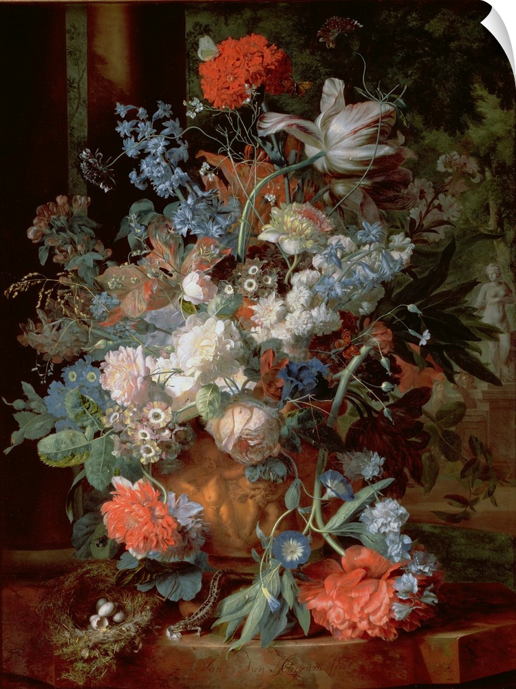 XAM66446 Bouquet of Flowers in a Landscape  by Huysum, Jan van (1682-1749); oil on canvas; 80x60 cm; Kunsthistorisches Mus...
