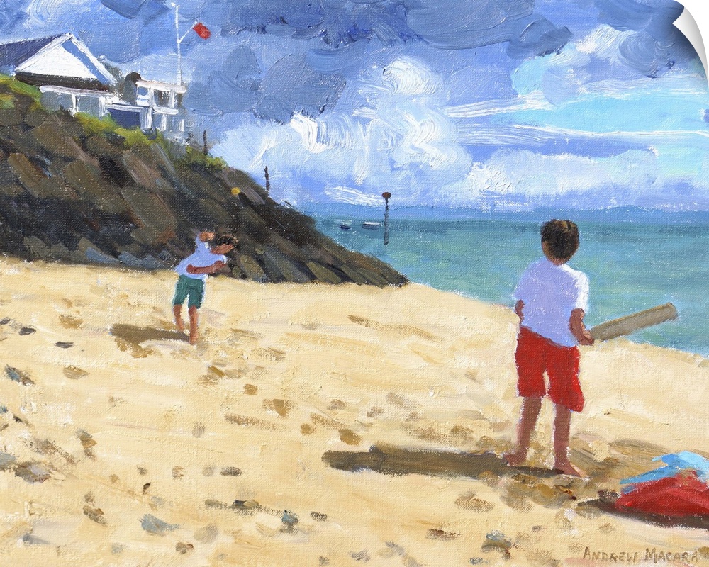 Bowling and batting, Abersoch, 2015, oil on canvas.