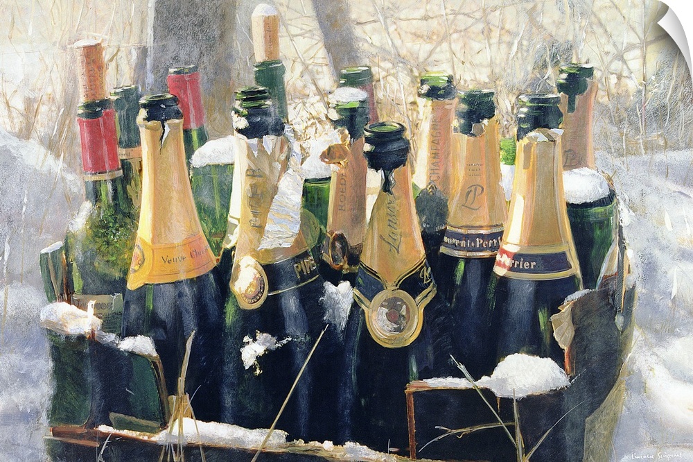 Find Framed Print,  Poster, Canvas Art, and  Art Print of  champagne, bottles, wine, bottle, crate, snow, winter, Christma...