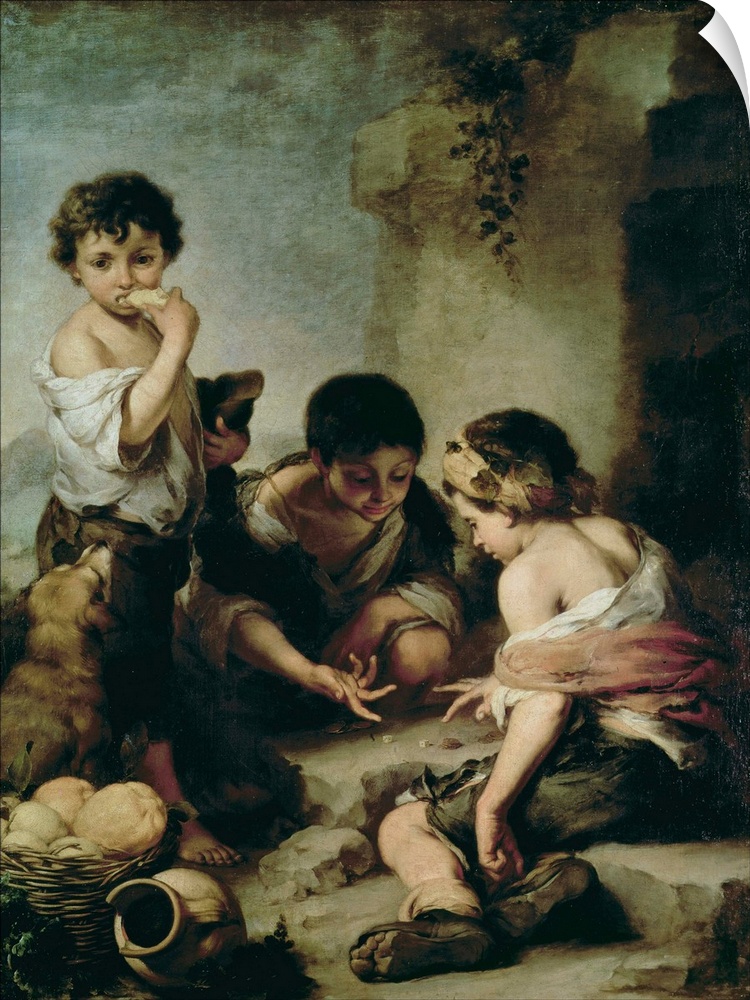 XIR62474 Boys Playing Dice, c.1670-75 (oil on canvas)  by Murillo, Bartolome Esteban (1618-82); 146x108 cm; Alte Pinakothe...