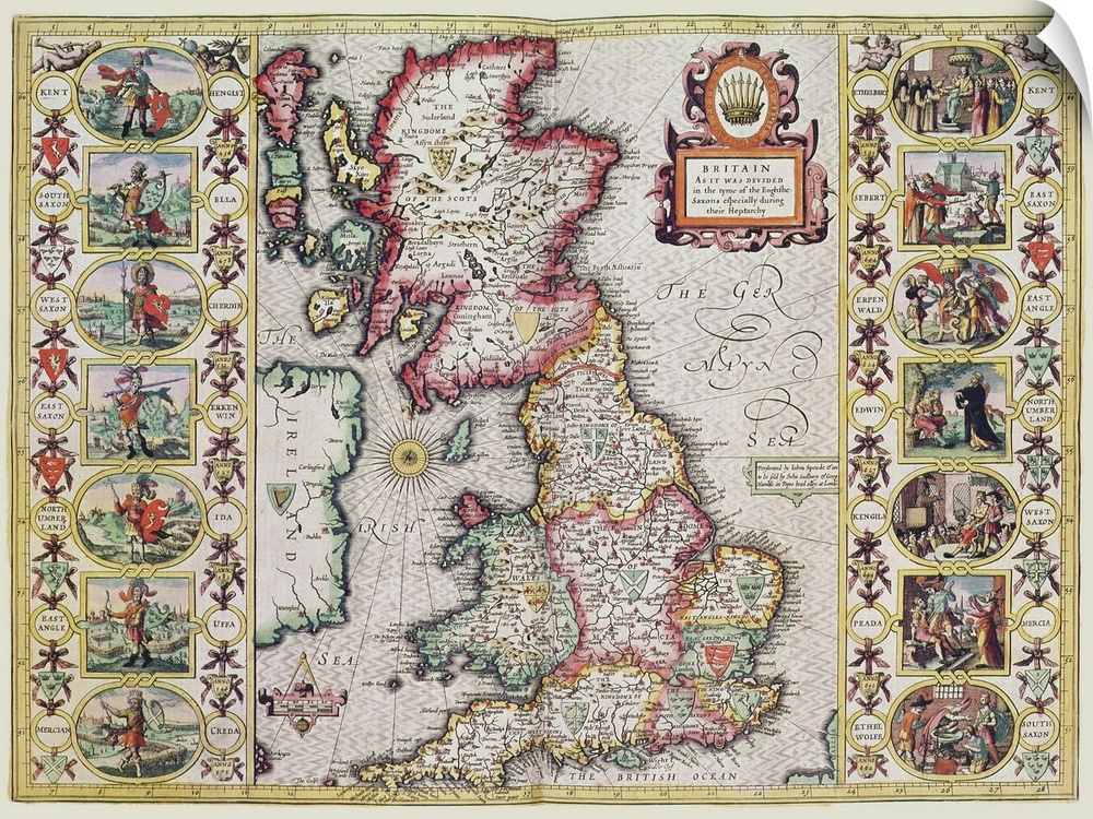 XCF291063 Britain As It Was Devided In The Tyme of the Englishe Saxons especially during their Heptarchy (hand coloured co...