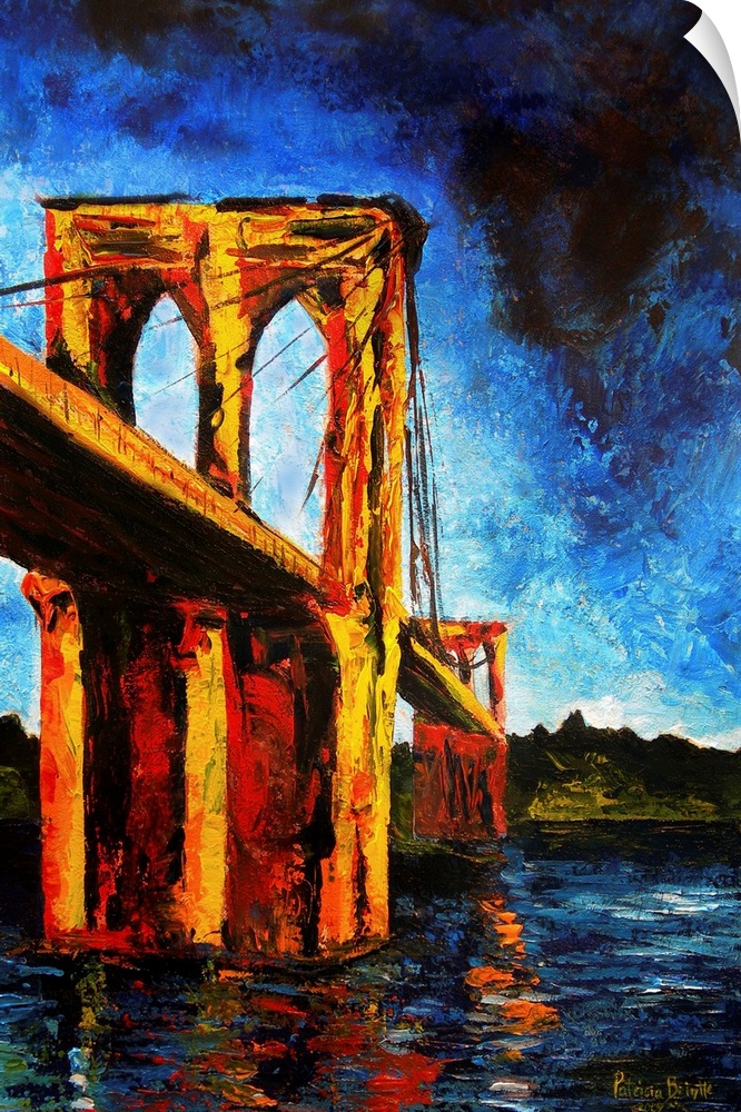 Contemporary painting of the Brooklyn Bridge in New York City.