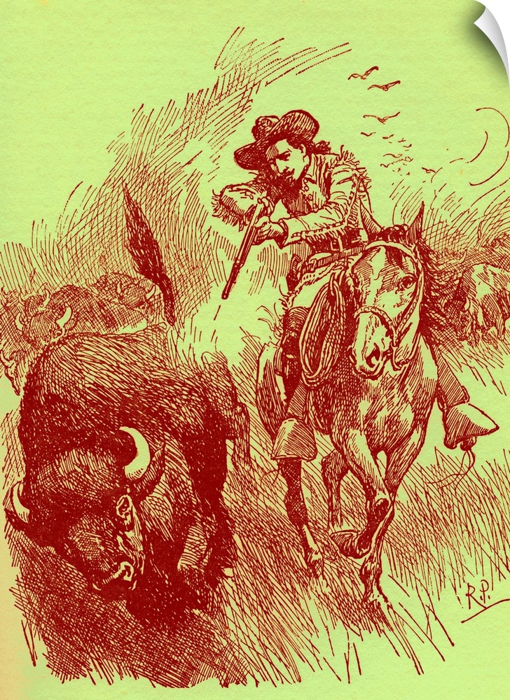 How William Cody came to be called Buffalo Bill, illustration by Robert Prowse 1826 - 1886.